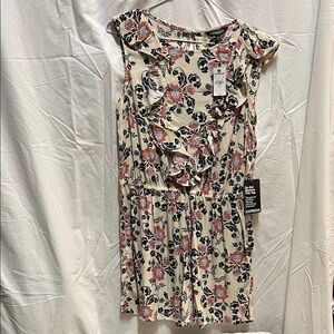Express Cream Mini Dress with Coral and Black Floral Print